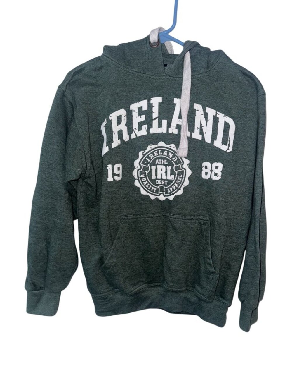 Ireland 1988 Green Hooded Sweatshirt Medium Cotton Blend Fleece Pullover